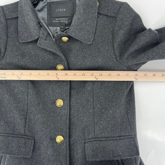 J. Crew Melton Wool Coat Dark Gray Gold Crest Button Military Jacket Size 4 - Picture 7 of 8